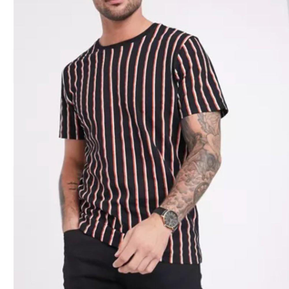 Selected Homme vertical stripe t-shirt in black